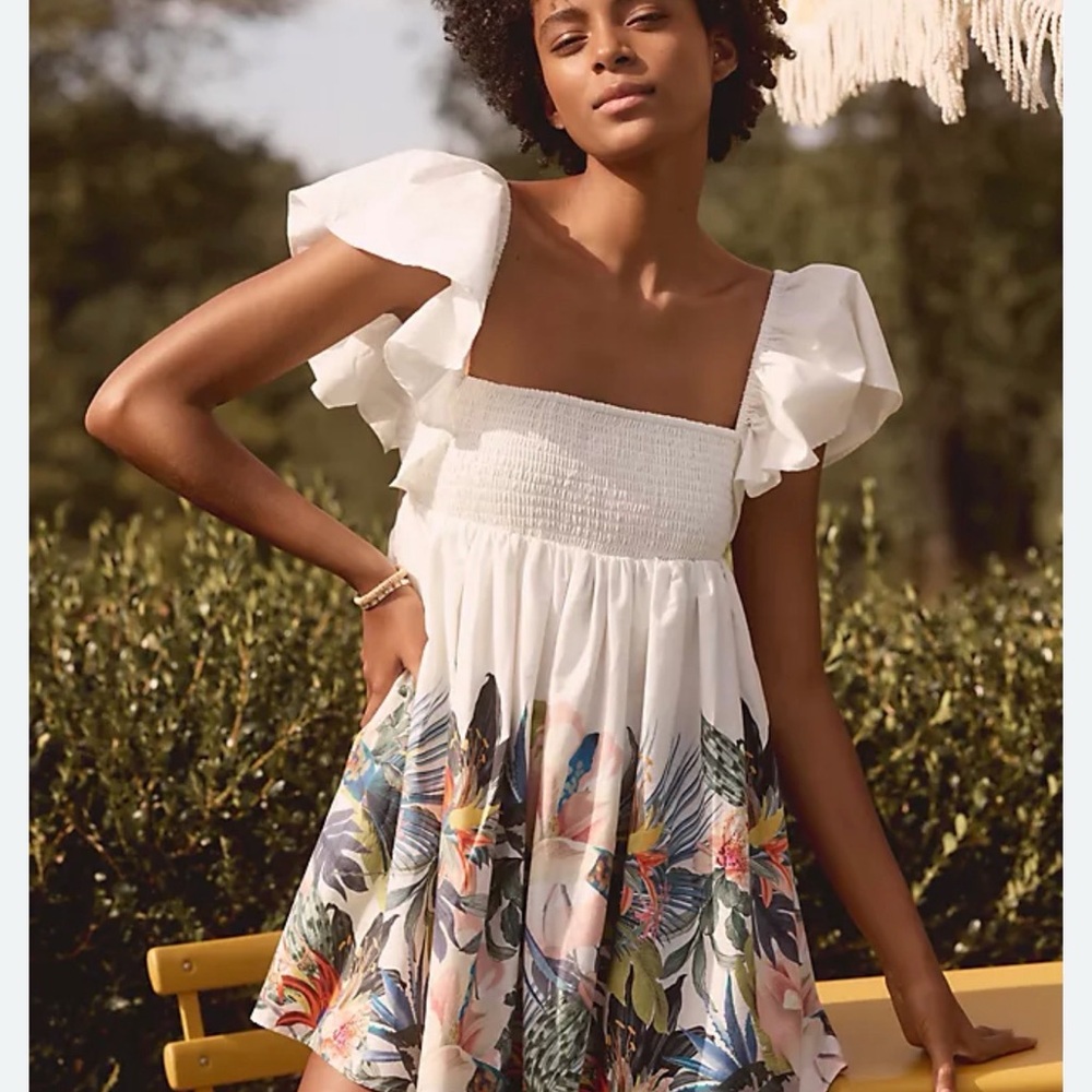 Anthropologie Cream Gathered Dress